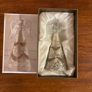 Pier 1 Angel Figurine Ornament Christmas Glass Silver Sparkly -4"-MIB